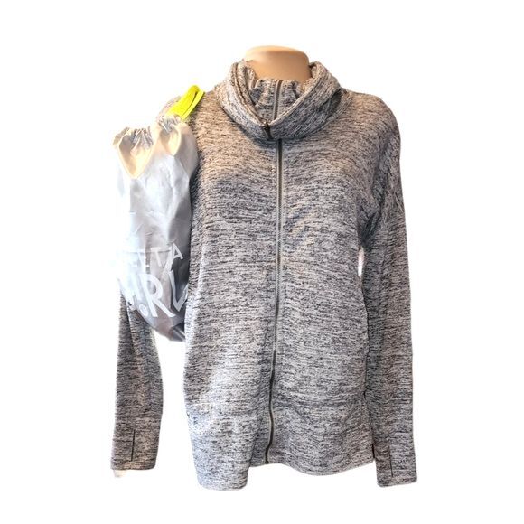 Athleta Heather Gray Kickback Sweatshirt Zip Up Cowl Neck Jacket Size M - Picture 2 of 12